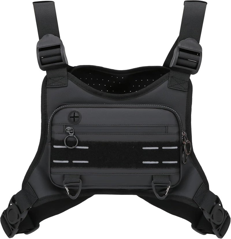 Muserise Sports Chest Bag For Men, Water Resistant Lightweight Front Running Vest Bag With Built-In Phone Holder & Extra Storage For Workouts, Cycling (Black) - Image 1